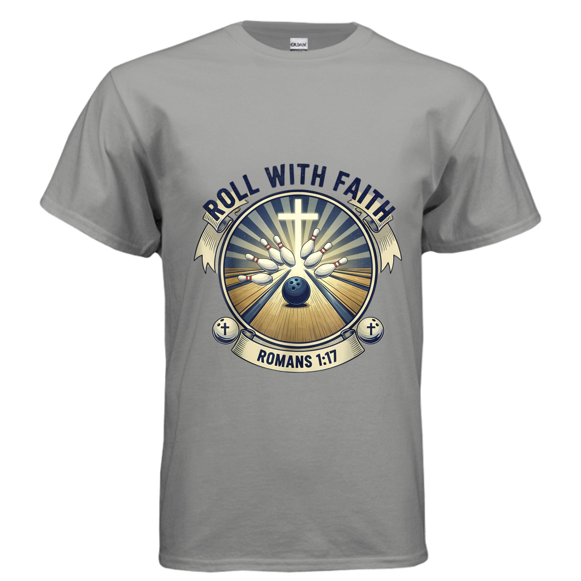 Roll With it Romans 1:17 Bowling Faith T-Shirt GRAVEL Salvation Clothing and Accessories Apparel