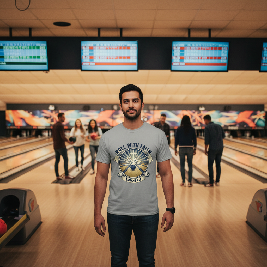 Roll With it Romans 1:17 Bowling Faith T-Shirt Salvation Clothing and Accessories Apparel