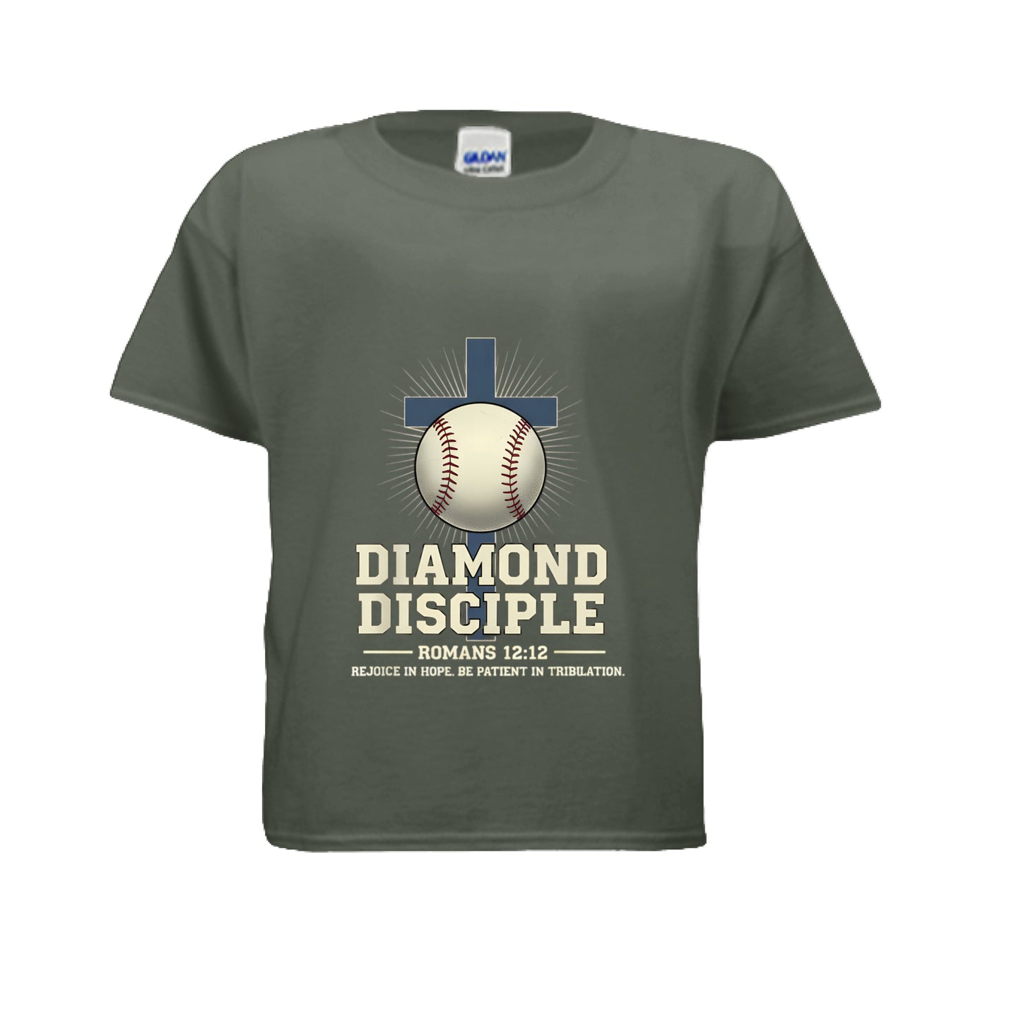 Diamond Disciple Romans 12:12 Kids Faith T-Shirt MILITARY GREEN Salvation Clothing and Accessories Apparel