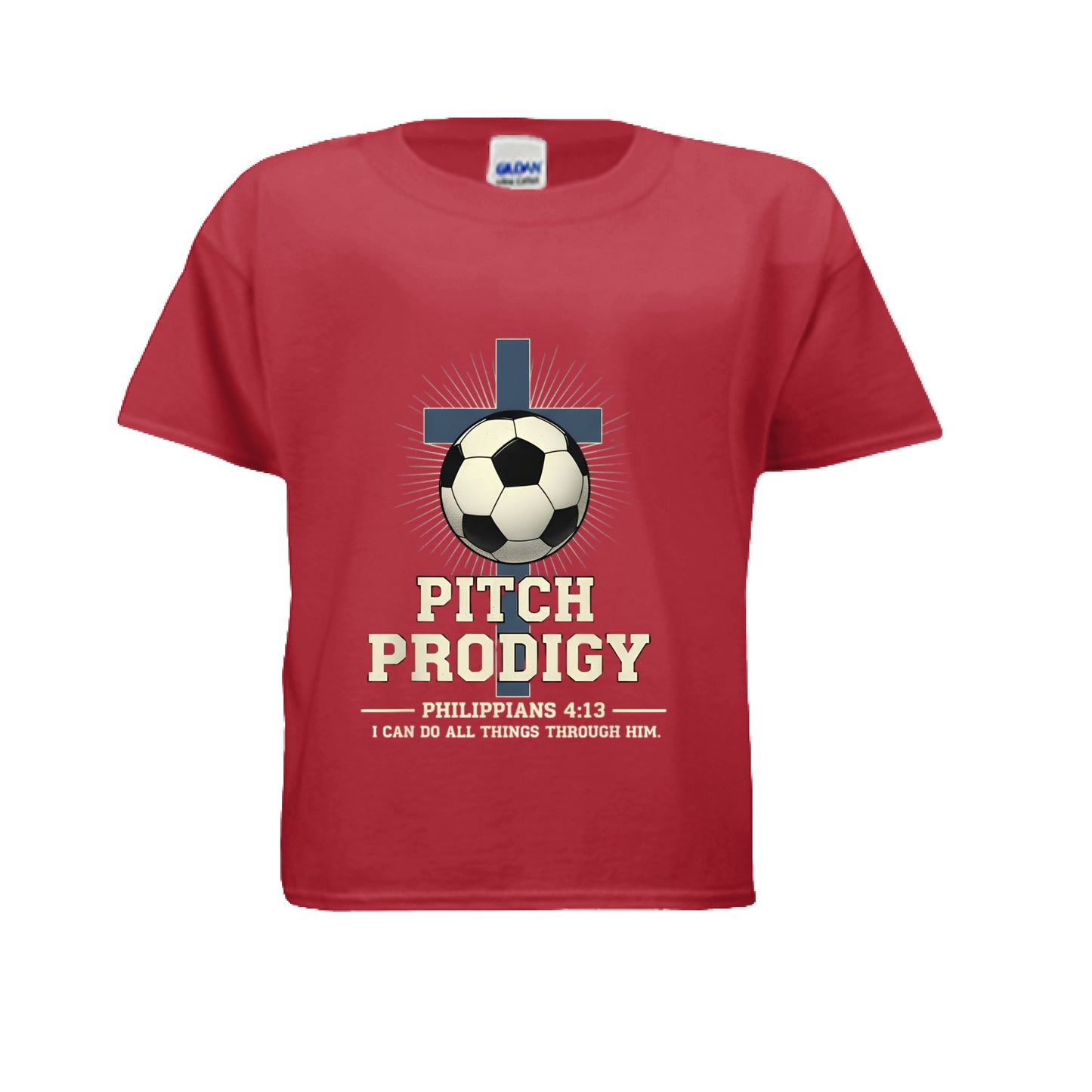 Pitch Prodigy Philippians 4:13 Kids Faith T-Shirt RED Salvation Clothing and Accessories Apparel