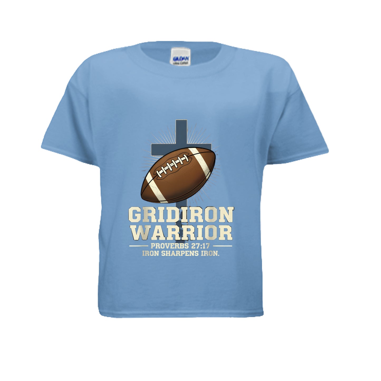 Gridiron Warrior Proverbs 27:17 Kids Faith T-Shirt CAROLINA BLUE Salvation Clothing and Accessories Apparel