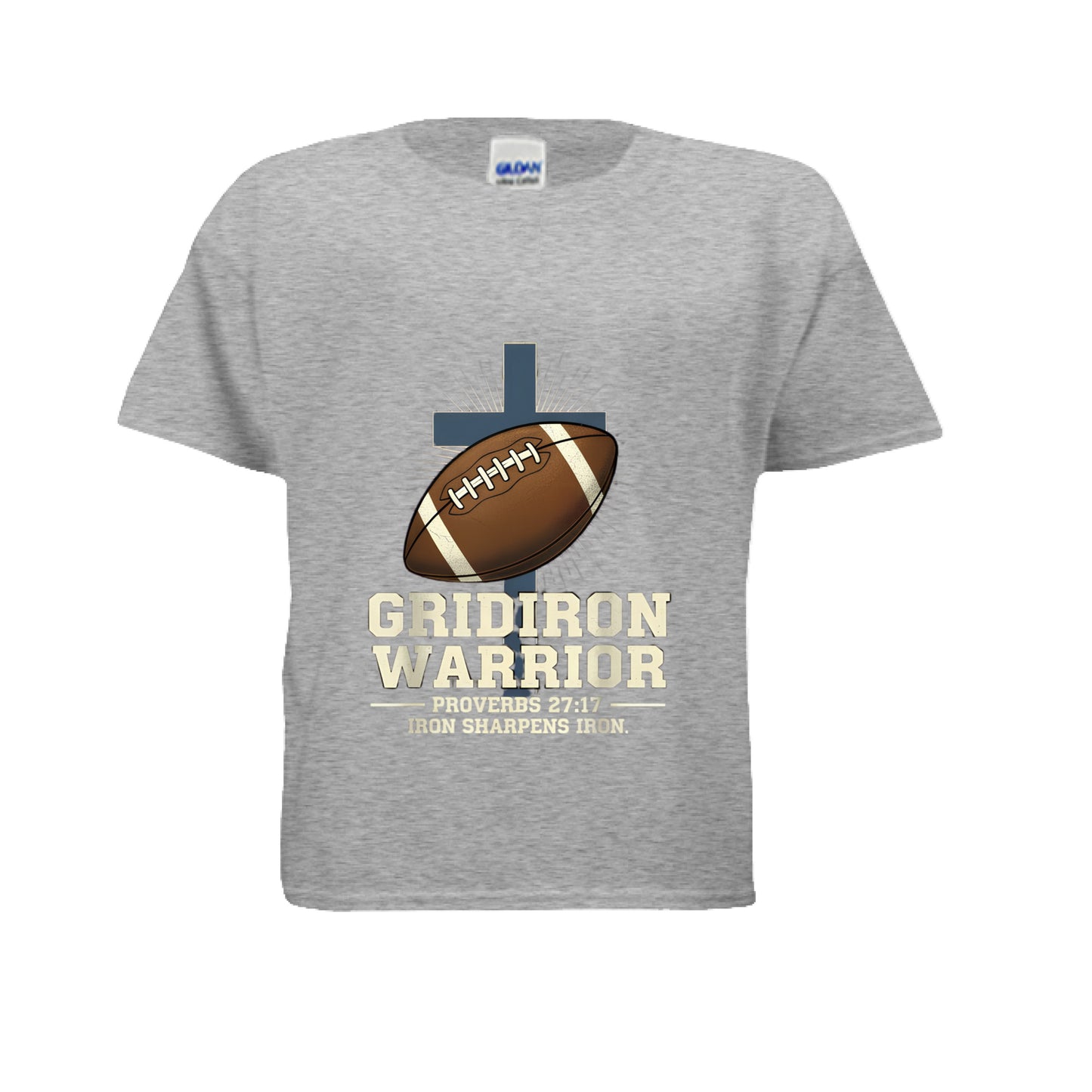 Gridiron Warrior Proverbs 27:17 Kids Faith T-Shirt SPORT GREY Salvation Clothing and Accessories Apparel