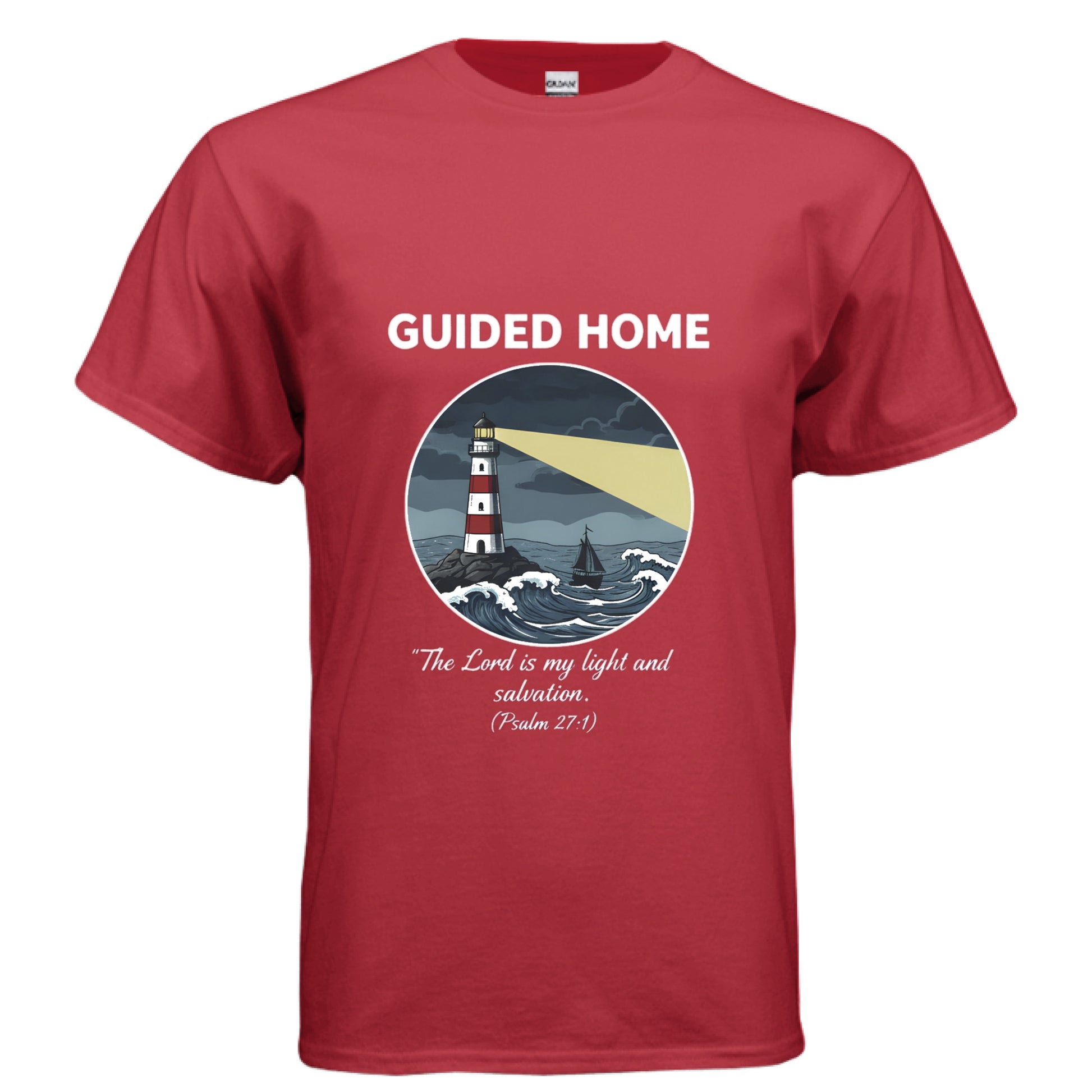 Guided Home Psalm 27:1 Faith T-Shirt RED Salvation Clothing and Accessories Apparel