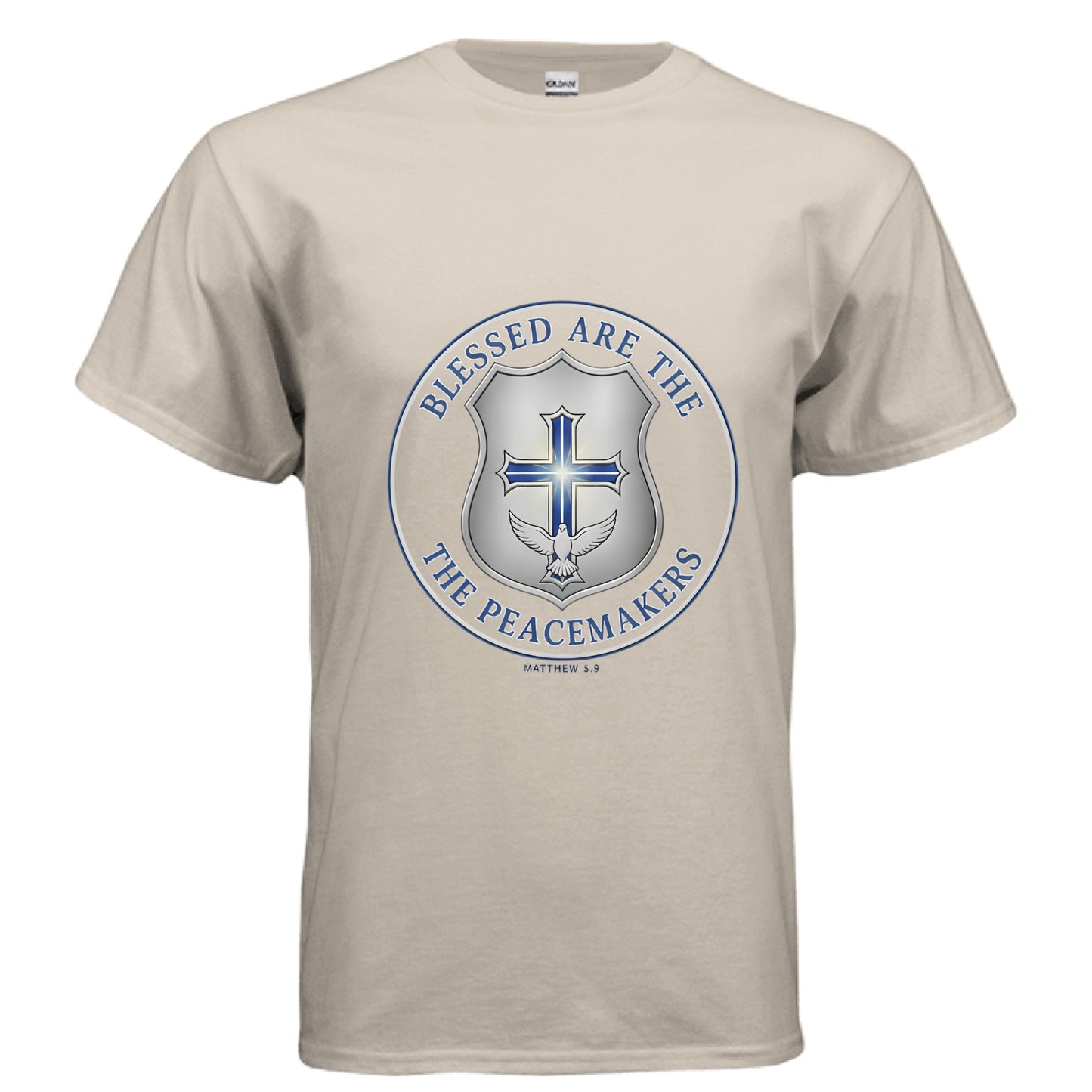 Blessed are the Peacemakers Matthew 5:9 (Police) Faith T-Shirt SAND Salvation Clothing and Accessories Apparel