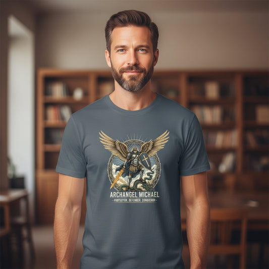 Archangel Michael Faith T-Shirt Blue Dusk Salvation Clothing and Accessories Apparel