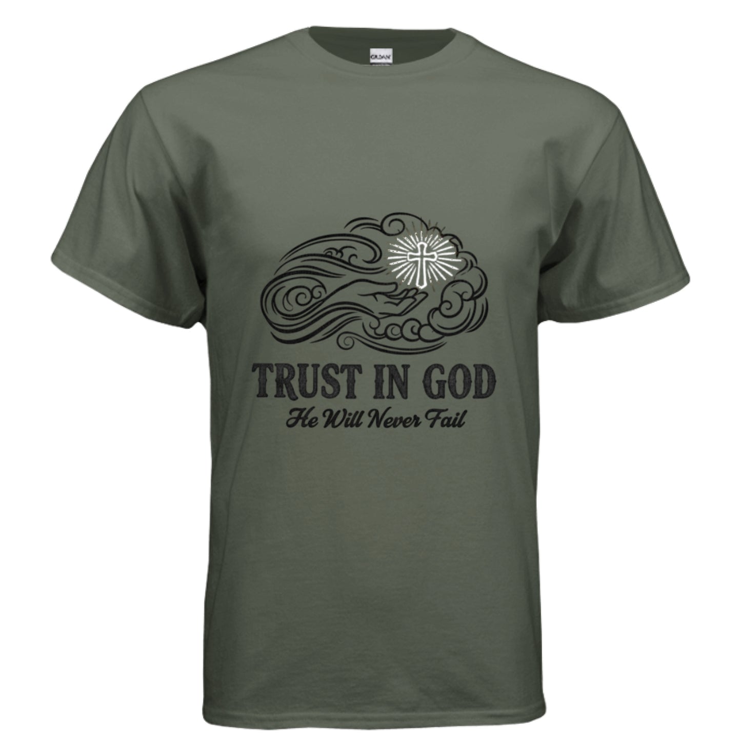 Trust in God Faith T-Shirt MILITARY GREEN Salvation Clothing and Accessories Apparel