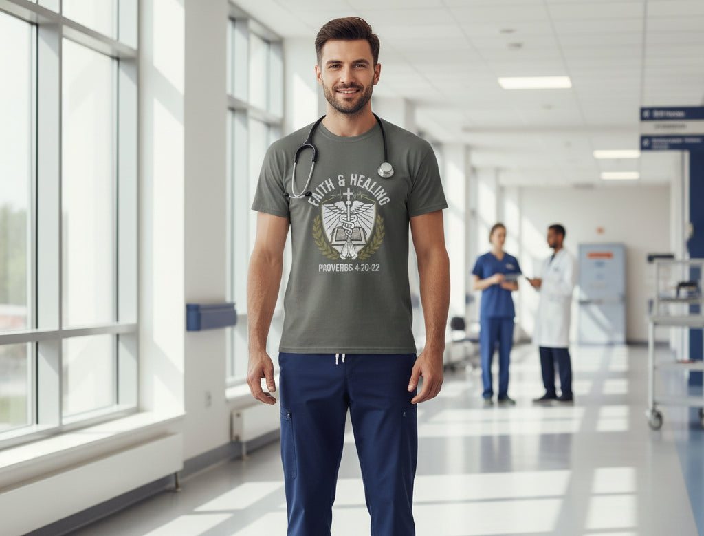 Faith and Healing Proverbs 4:20-22 Doctors Faith T-Shirt CHARCOAL Salvation Clothing and Accessories Apparel