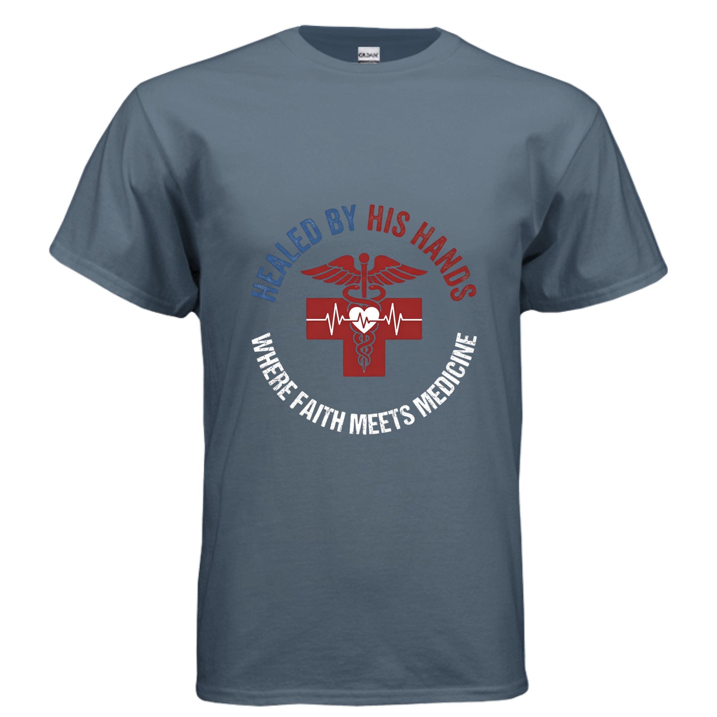 Healed by His Hands Doctors Faith T-Shirt INDIGO BLUE Salvation Clothing and Accessories Apparel