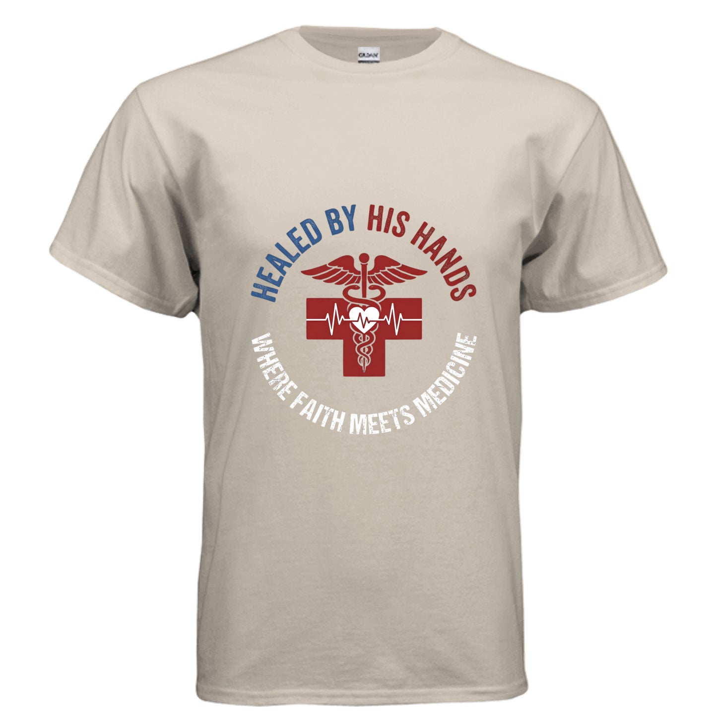 Healed by His Hands Doctors Faith T-Shirt SAND Salvation Clothing and Accessories Apparel