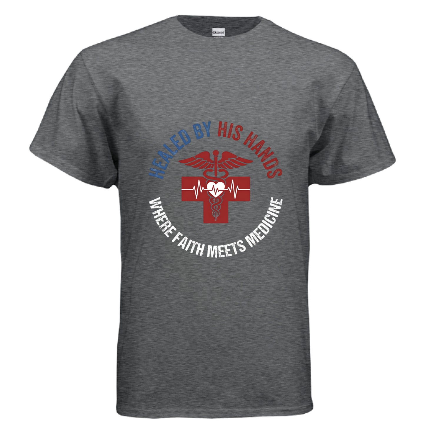 Healed by His Hands Doctors Faith T-Shirt DARK HEATHER Salvation Clothing and Accessories Apparel