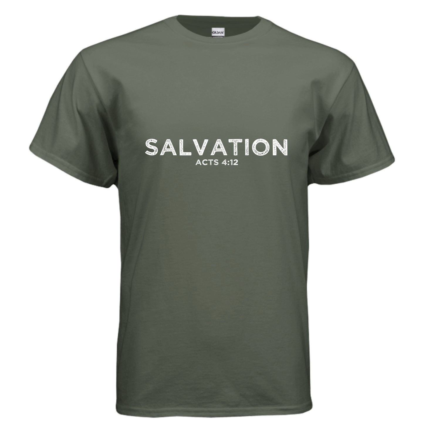 SALVATION Acts 4:12 Faith T-Shirt MILITARY GREEN Salvation Clothing and Accessories Apparel