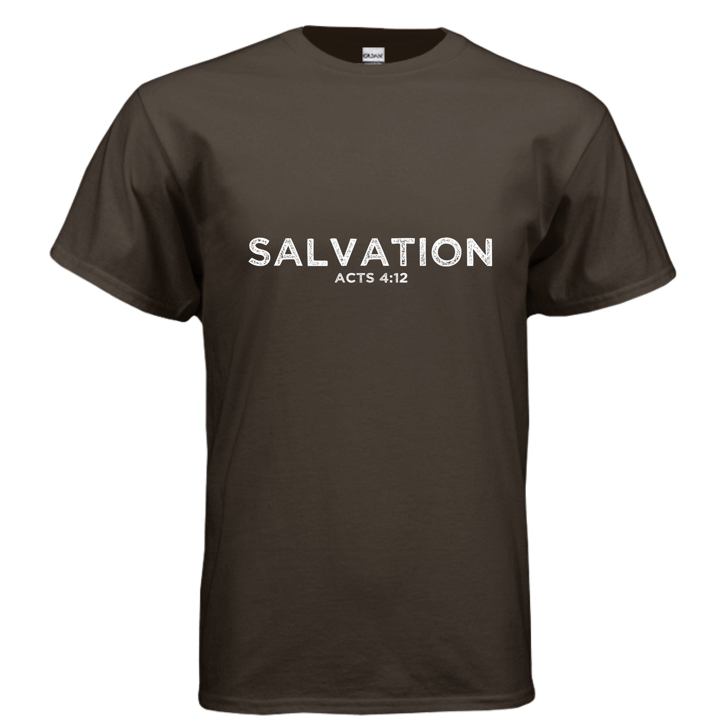SALVATION Acts 4:12 Faith T-Shirt DARK CHOCOLATE Salvation Clothing and Accessories Apparel