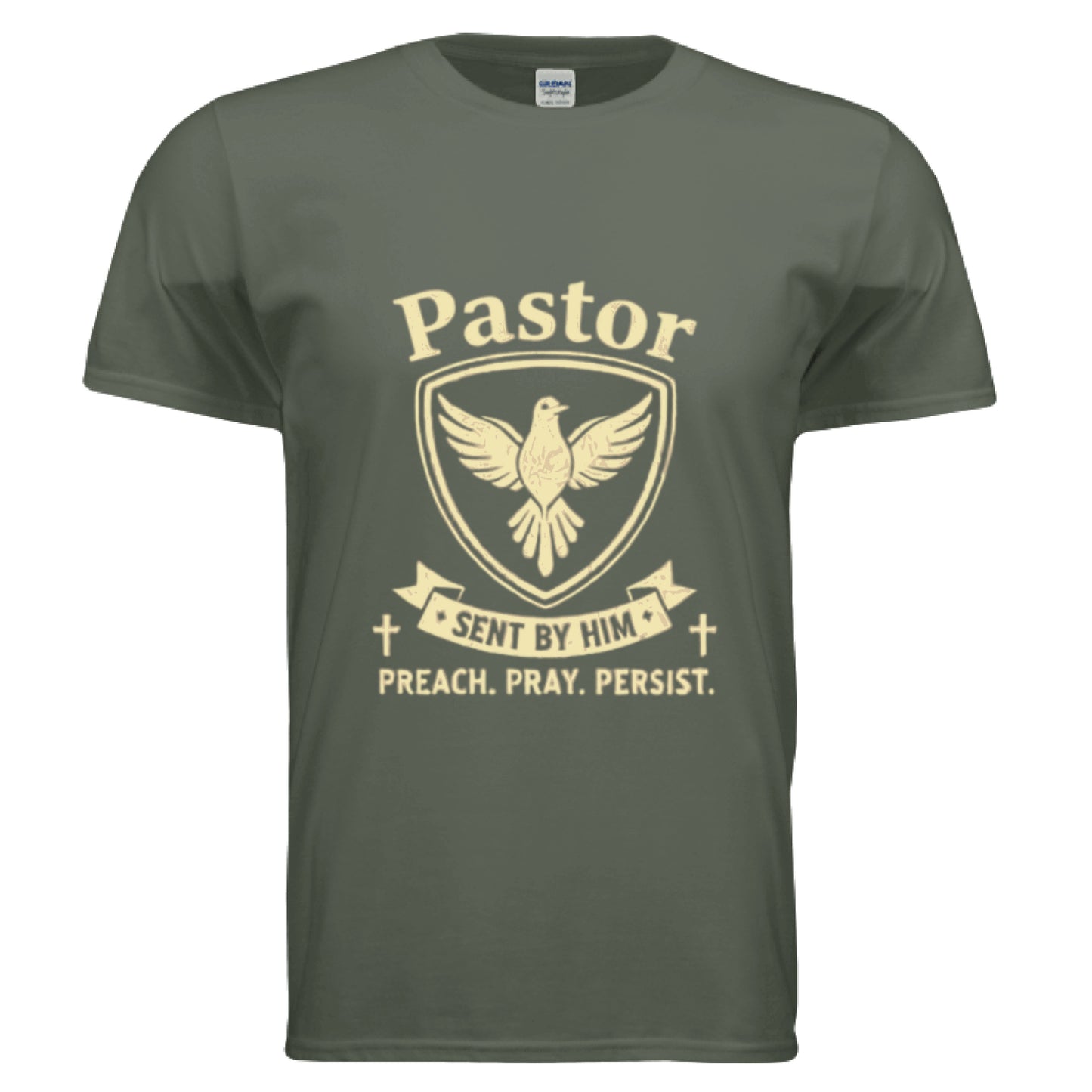 Pastor-Sent by Him Faith T-Shirt MILITARY GREEN Salvation Clothing and Accessories Apparel