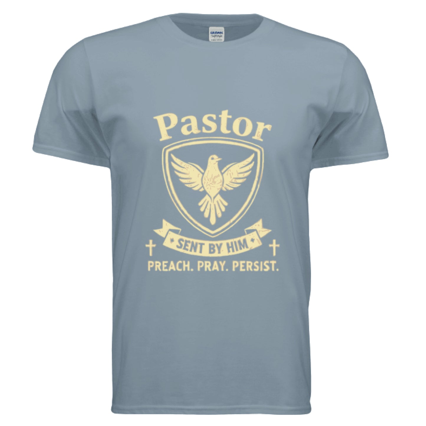 Pastor-Sent by Him Faith T-Shirt Stone Blue Salvation Clothing and Accessories Apparel