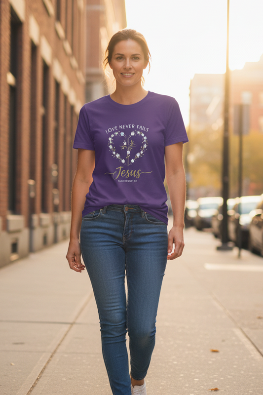 Love Never Fails Jesus 1 Corinthians 13:8 Faith T-Shirt