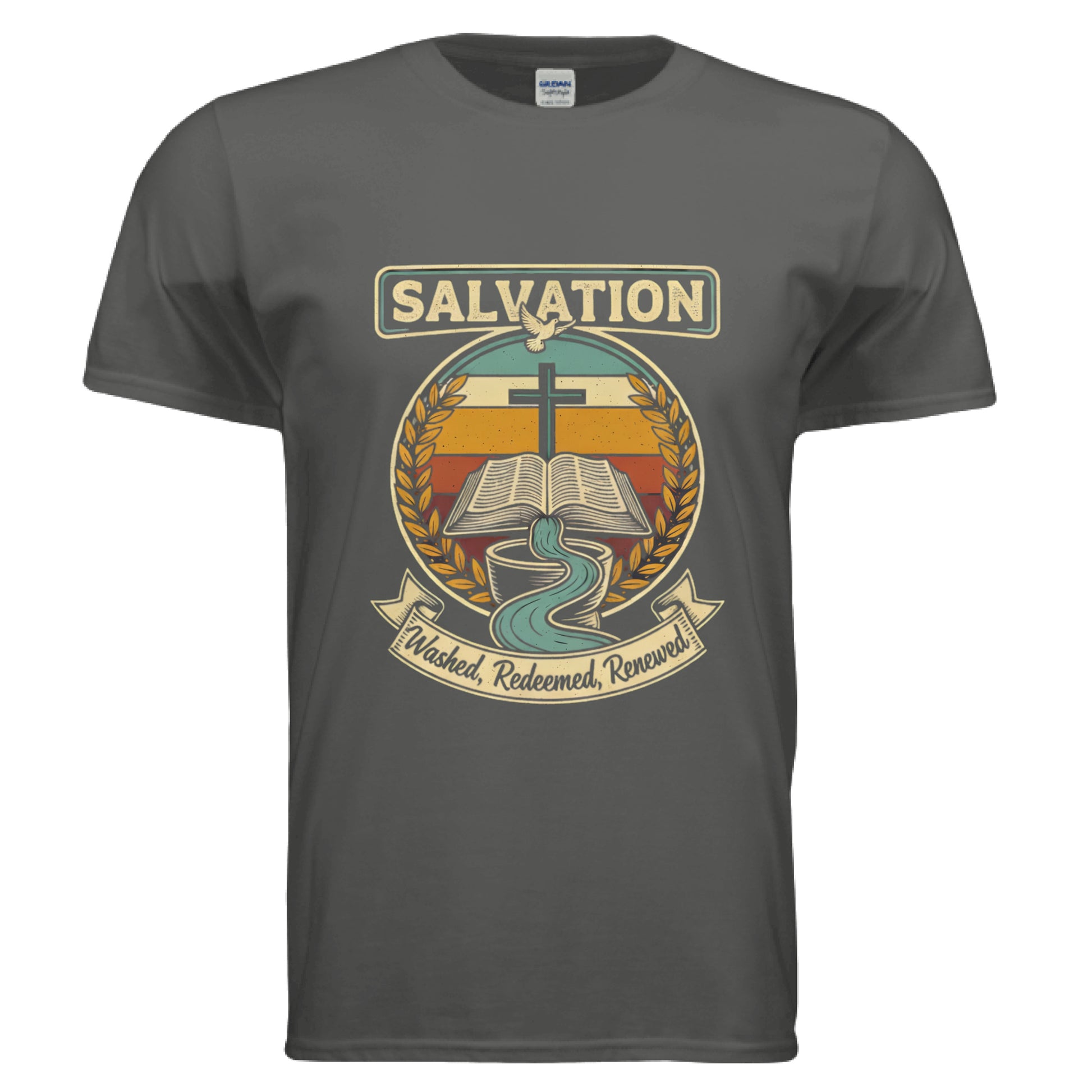 Salvation Washed Redeemed Renewed Faith T-Shirt CHARCOAL Salvation FaithWear Apparel