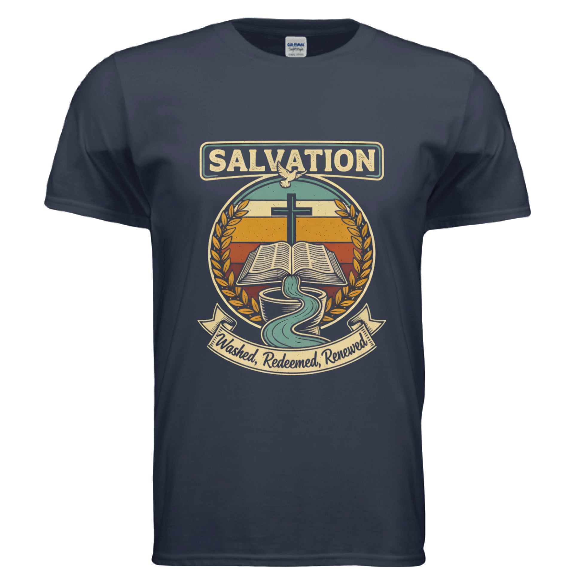 Salvation Washed Redeemed Renewed Faith T-Shirt NAVY Salvation FaithWear Apparel
