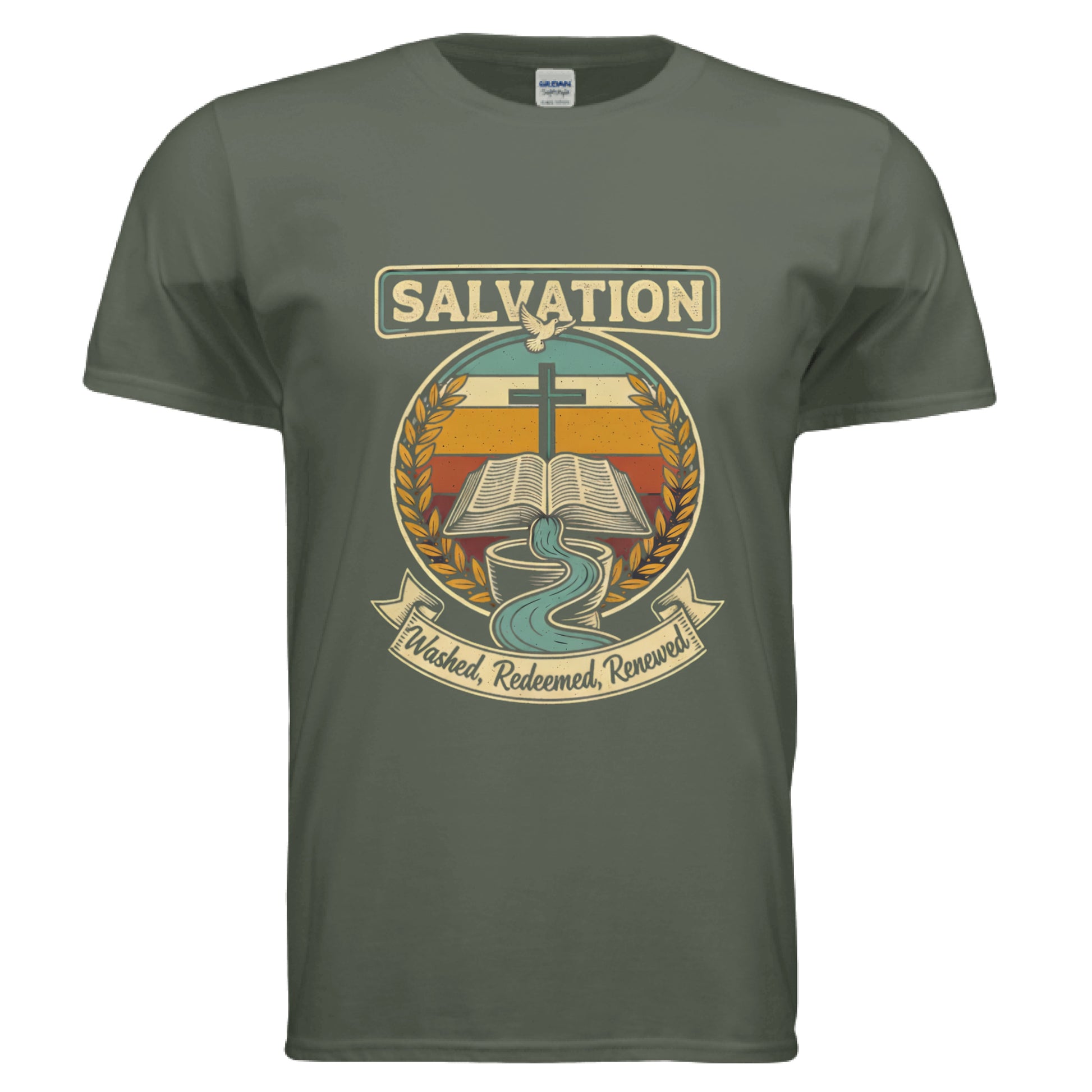 Salvation Washed Redeemed Renewed Faith T-Shirt MILITARY GREEN Salvation FaithWear Apparel