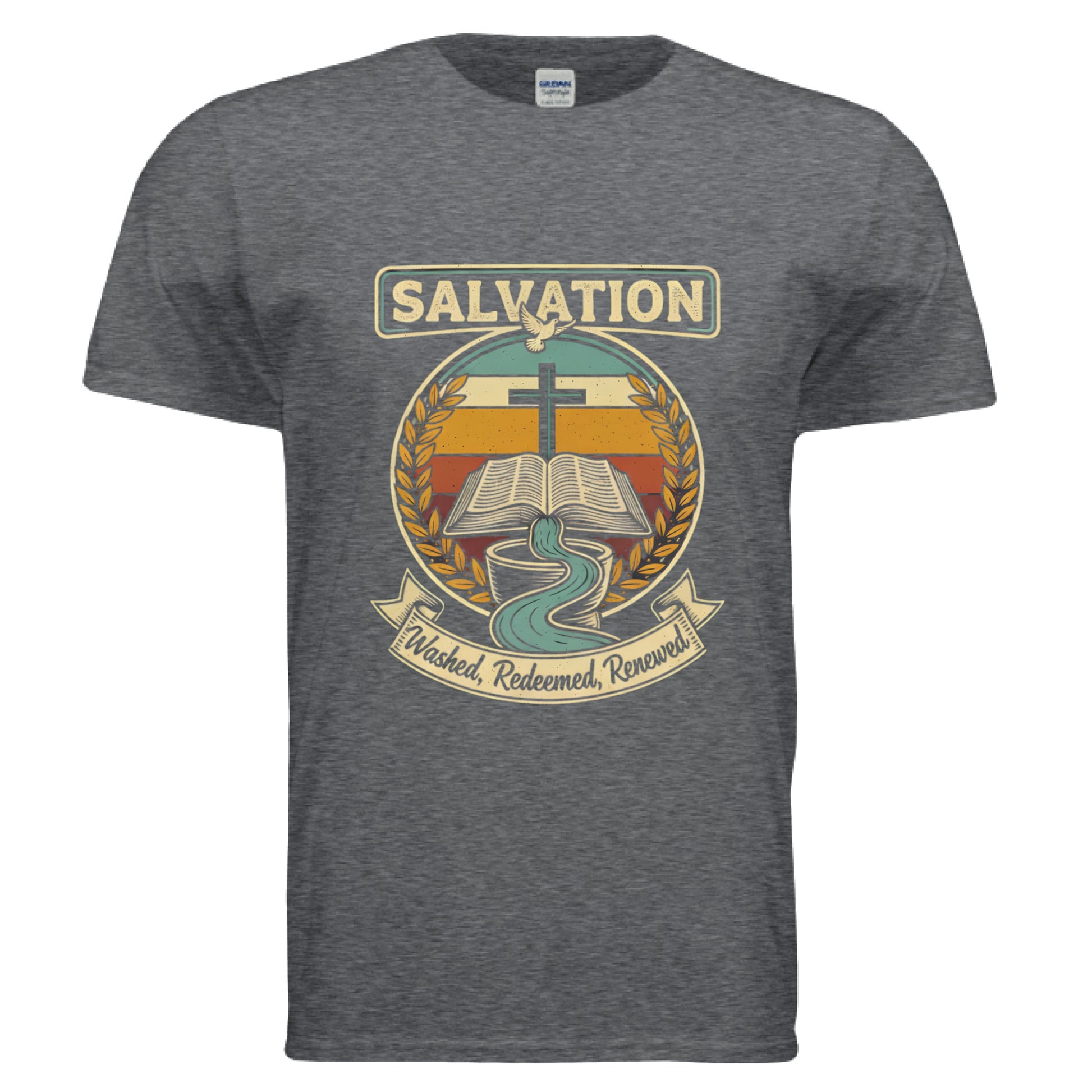 Salvation Washed Redeemed Renewed Faith T-Shirt DARK HEATHER Salvation FaithWear Apparel