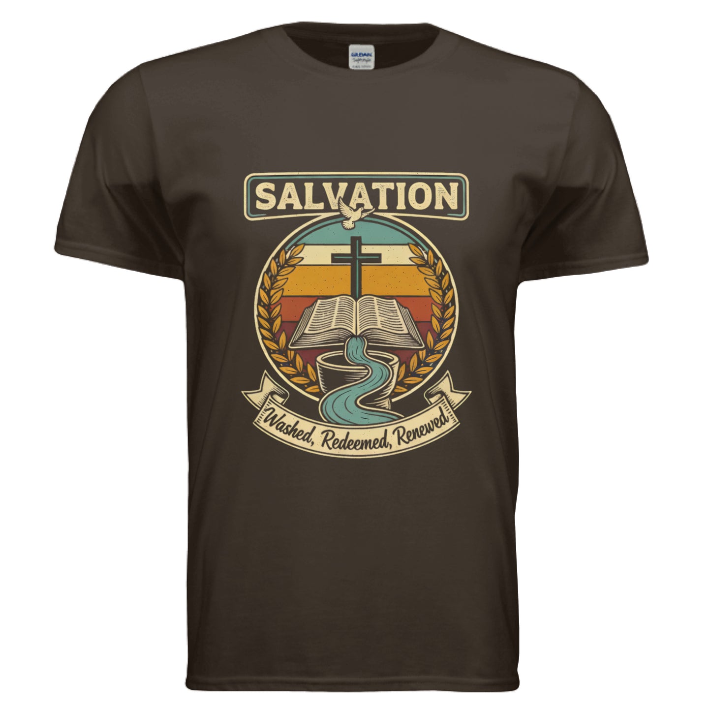 Salvation Washed Redeemed Renewed Faith T-Shirt DARK CHOCOLATE Salvation Clothing and Accessories Apparel