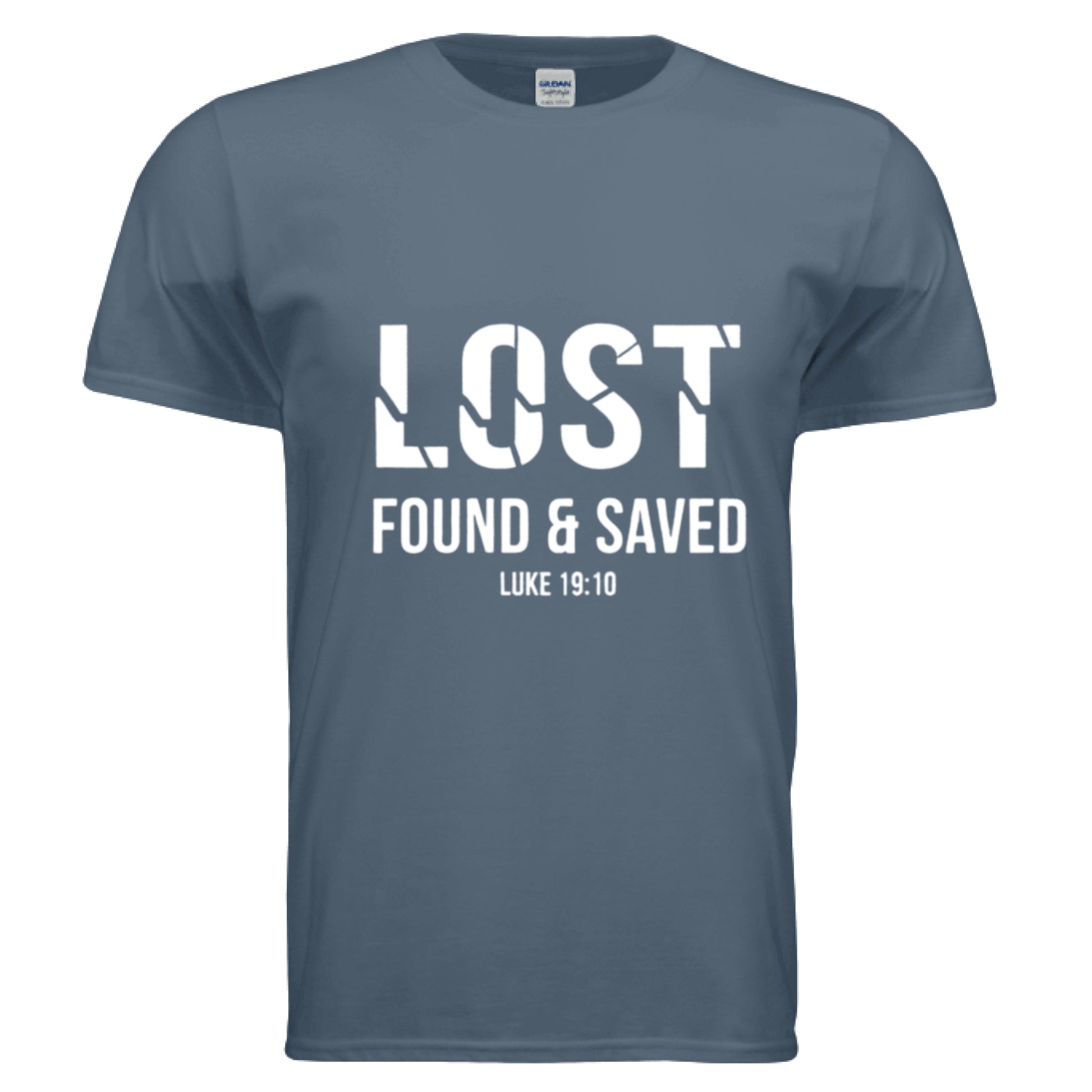 Lost Found Saved Luke 19:10 Faith T-Shirt INDIGO BLUE Salvation FaithWear Apparel