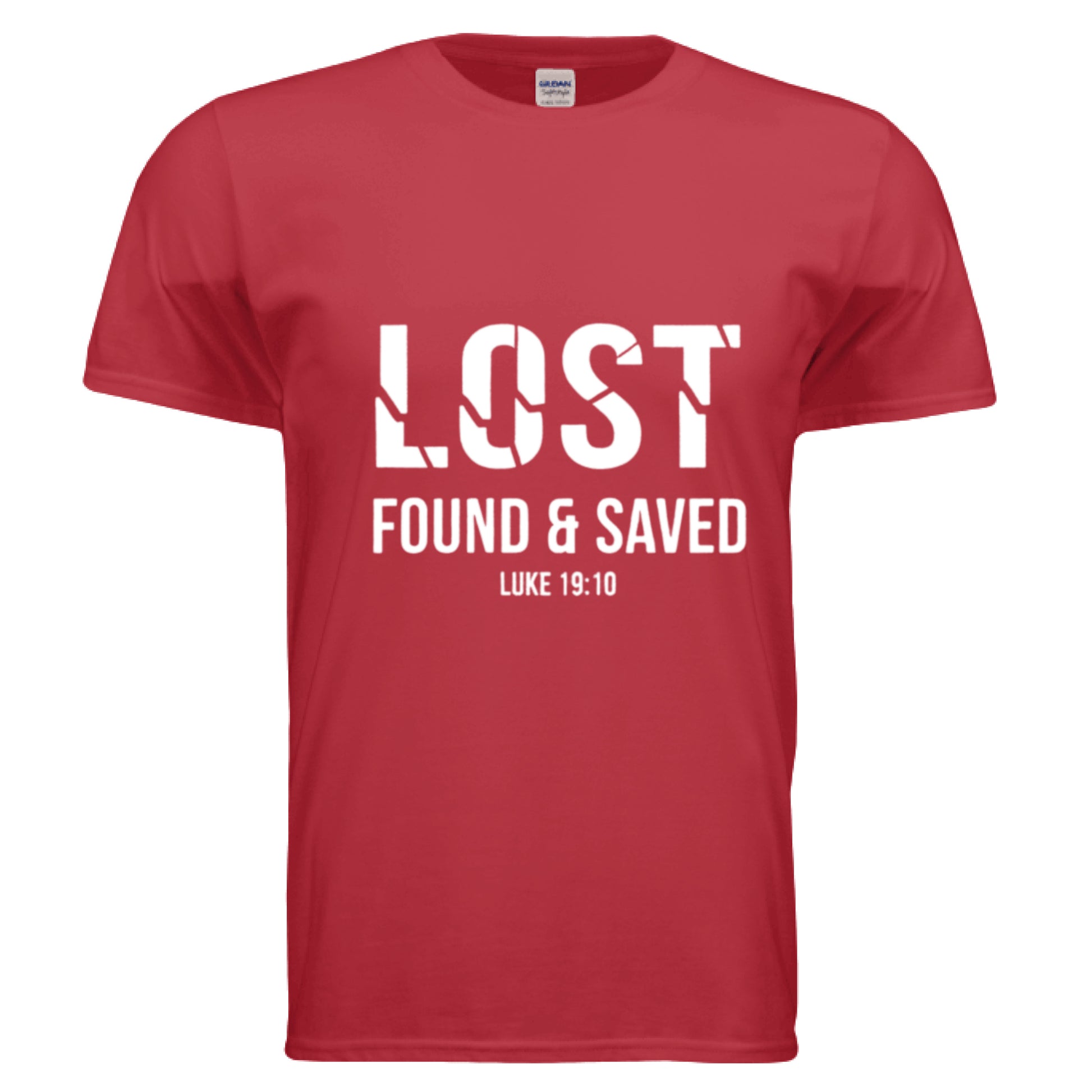 Lost Found Saved Luke 19:10 Faith T-Shirt RED Salvation FaithWear Apparel