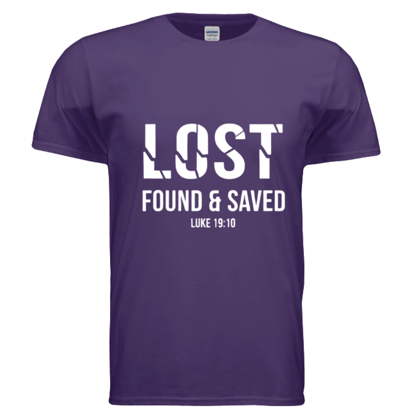 Lost Found Saved Luke 19:10 Faith T-Shirt PURPLE Salvation Clothing and Accessories Apparel