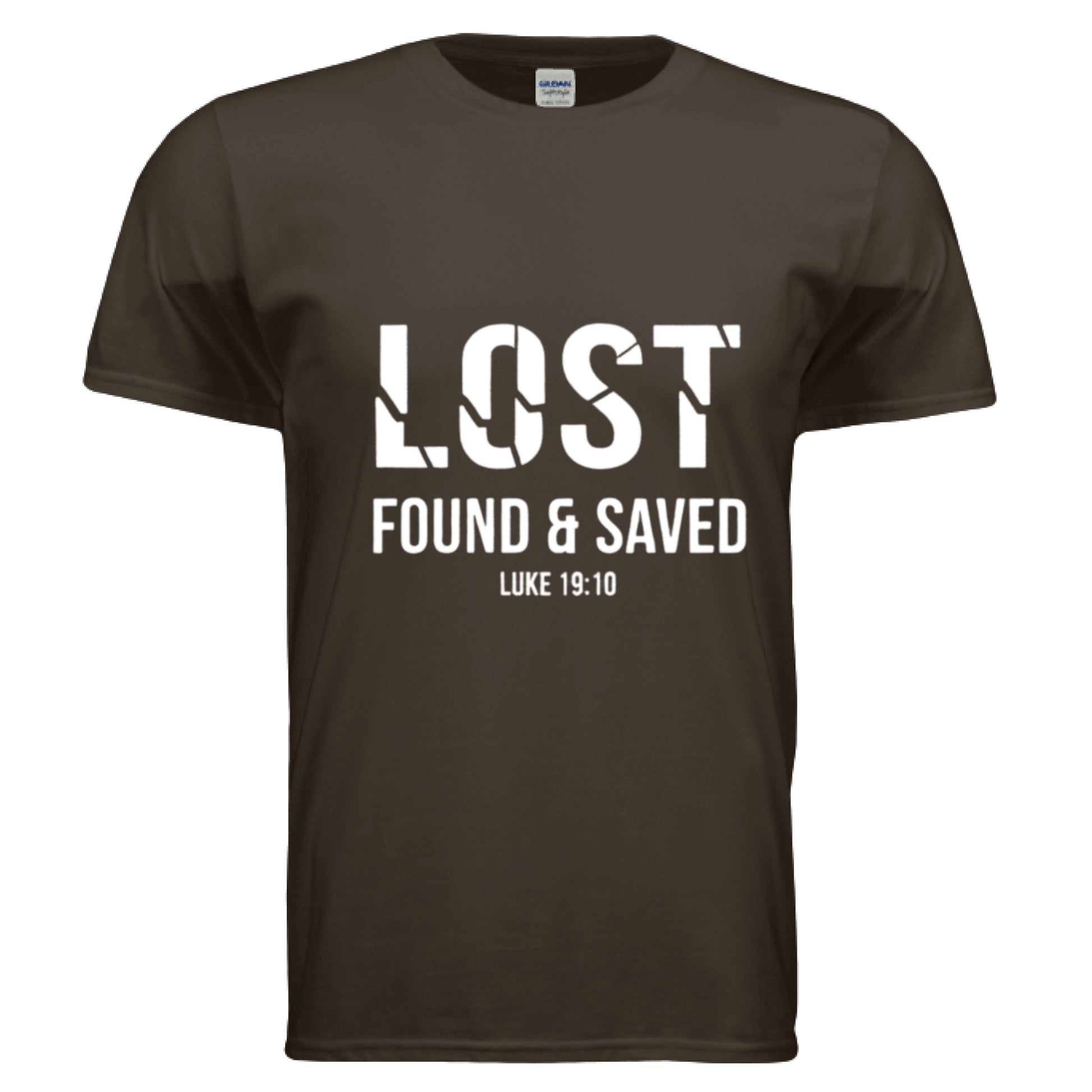 Lost Found Saved Luke 19:10 Faith T-Shirt DARK CHOCOLATE Salvation FaithWear Apparel