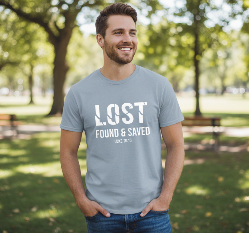 Lost Found Saved Luke 19:10 Faith T-Shirt Salvation FaithWear Apparel