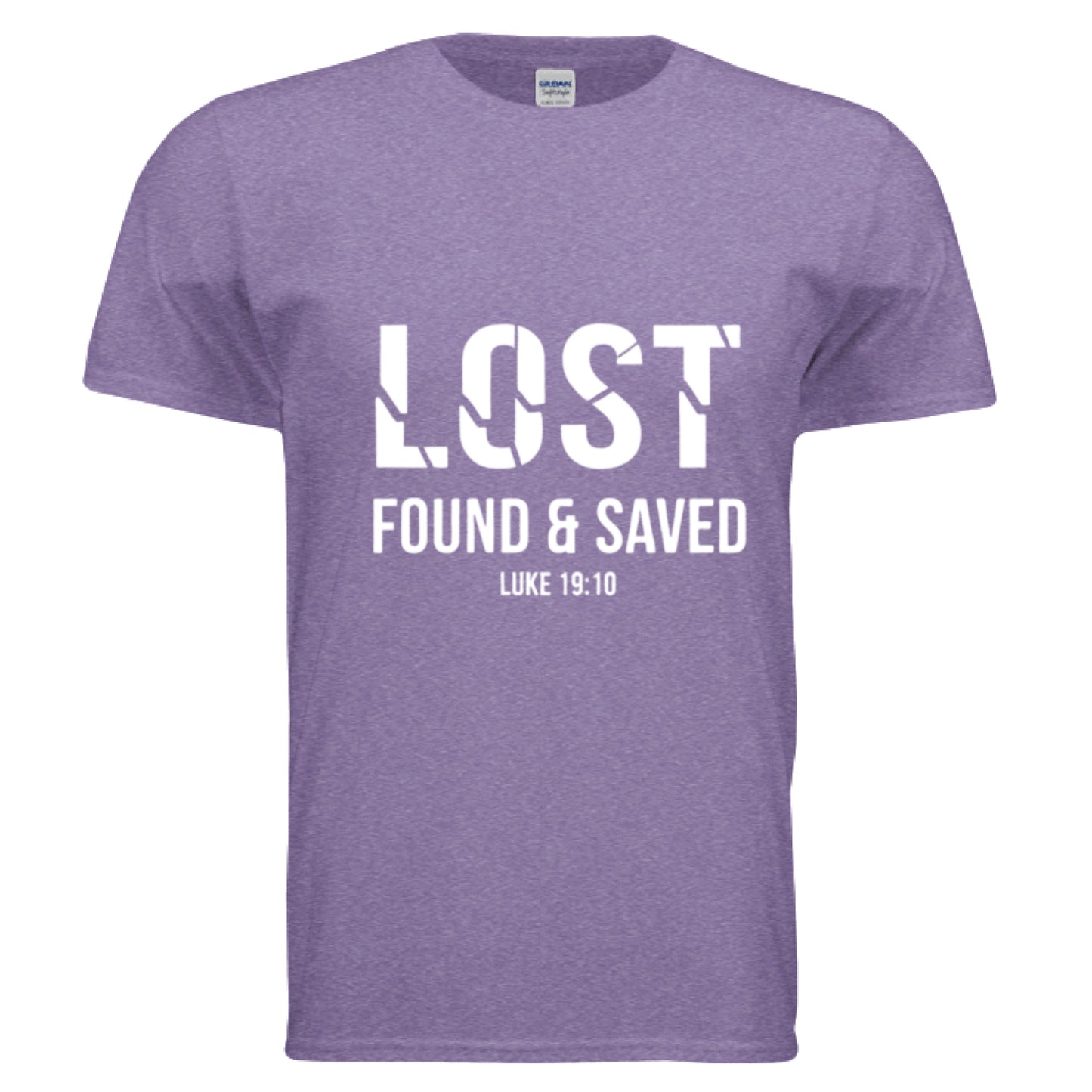Lost Found Saved Luke 19:10 Faith T-Shirt HEATHER PURPLE Salvation Clothing and Accessories Apparel