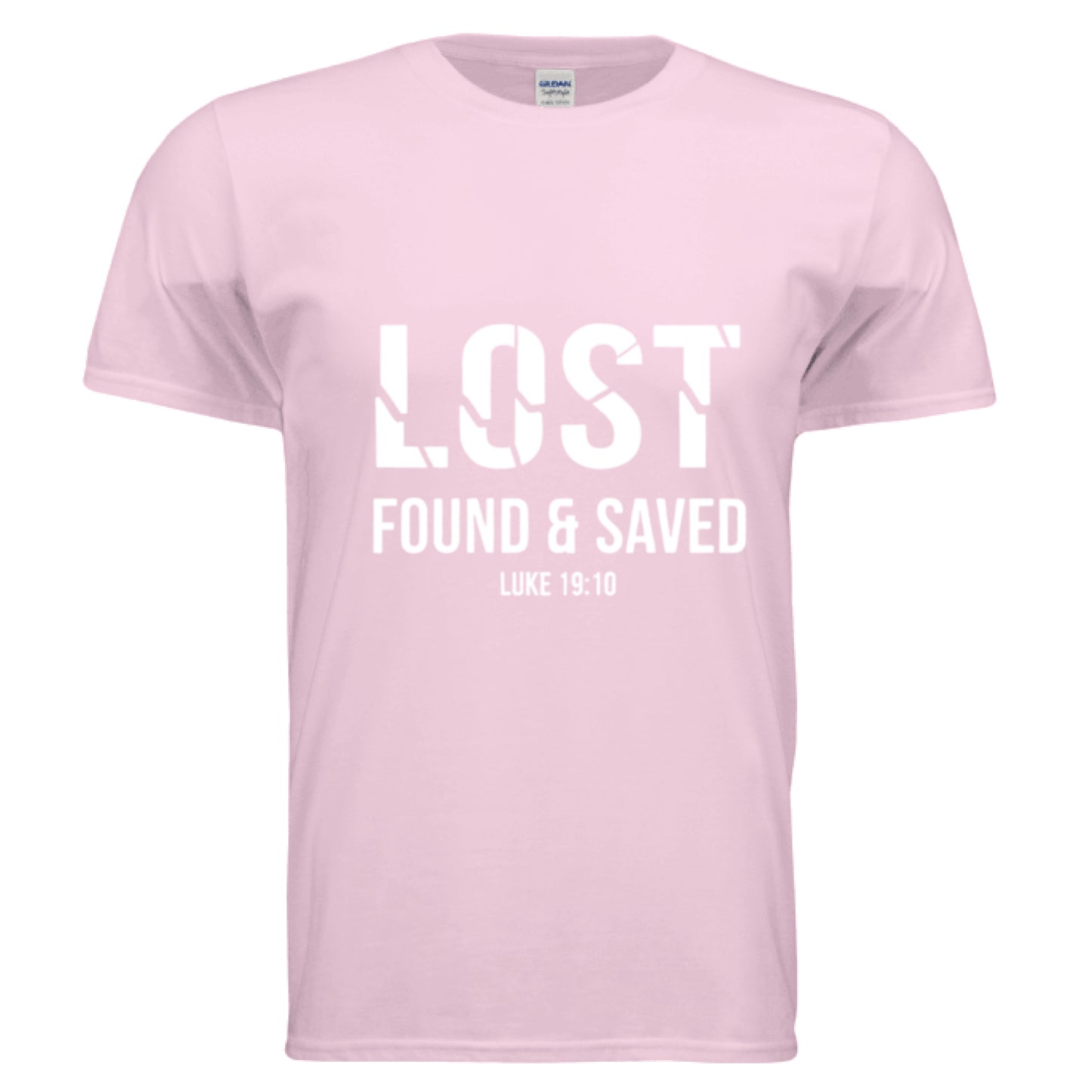 Lost Found Saved Luke 19:10 Faith T-Shirt Light Pink Salvation Clothing and Accessories Apparel