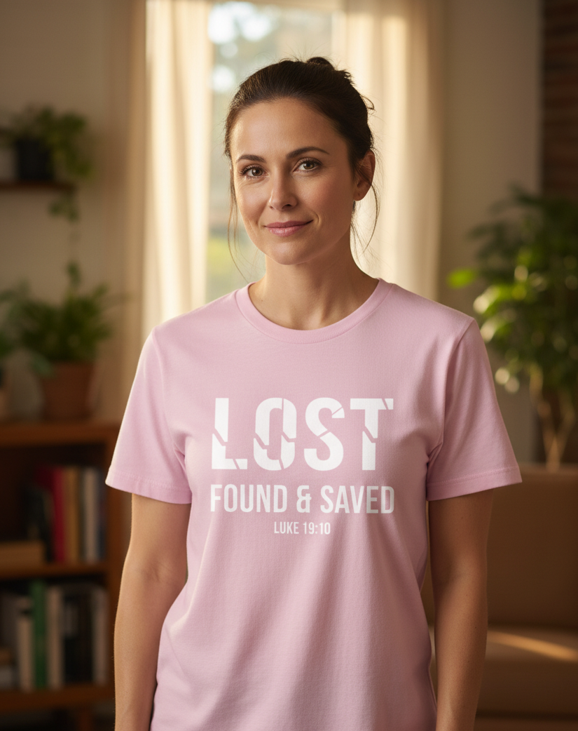 Lost Found Saved Luke 19:10 Faith T-Shirt Salvation FaithWear Apparel
