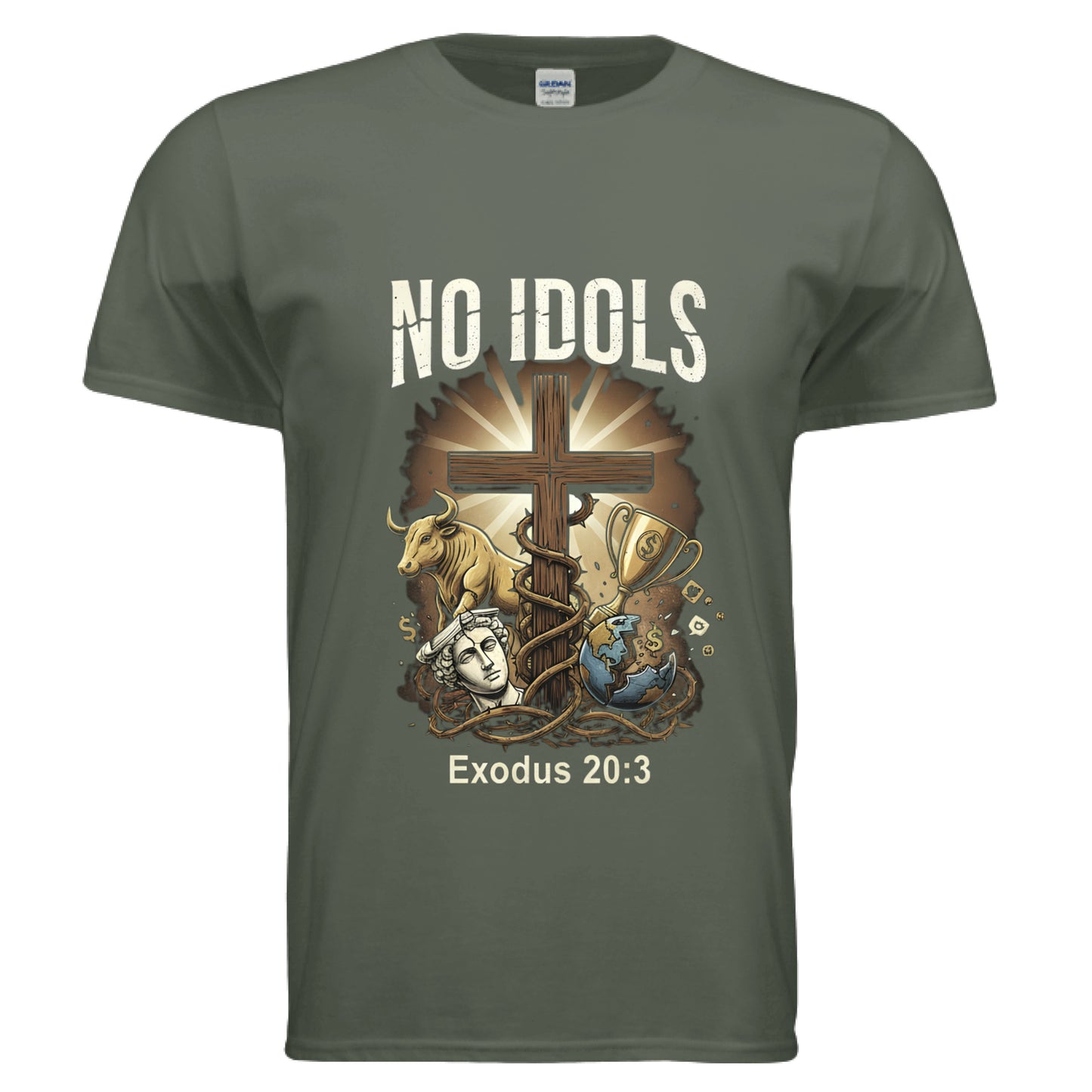 No Idols Exodus 20:3 (Brandon Lake Inspired) Faith T-shirt MILITARY GREEN Salvation Clothing and Accessories Apparel