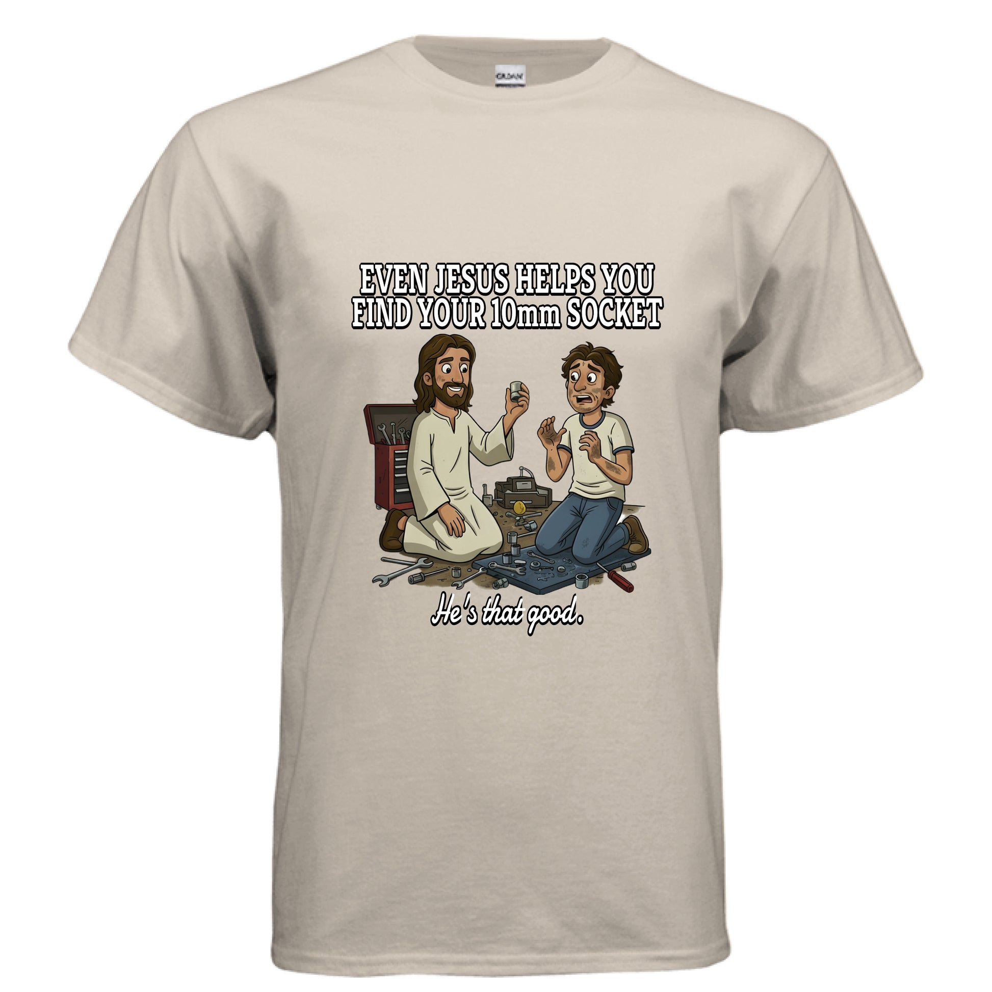 Jesus 10mm Socket Faith T-Shirt SAND Salvation FaithWear Apparel