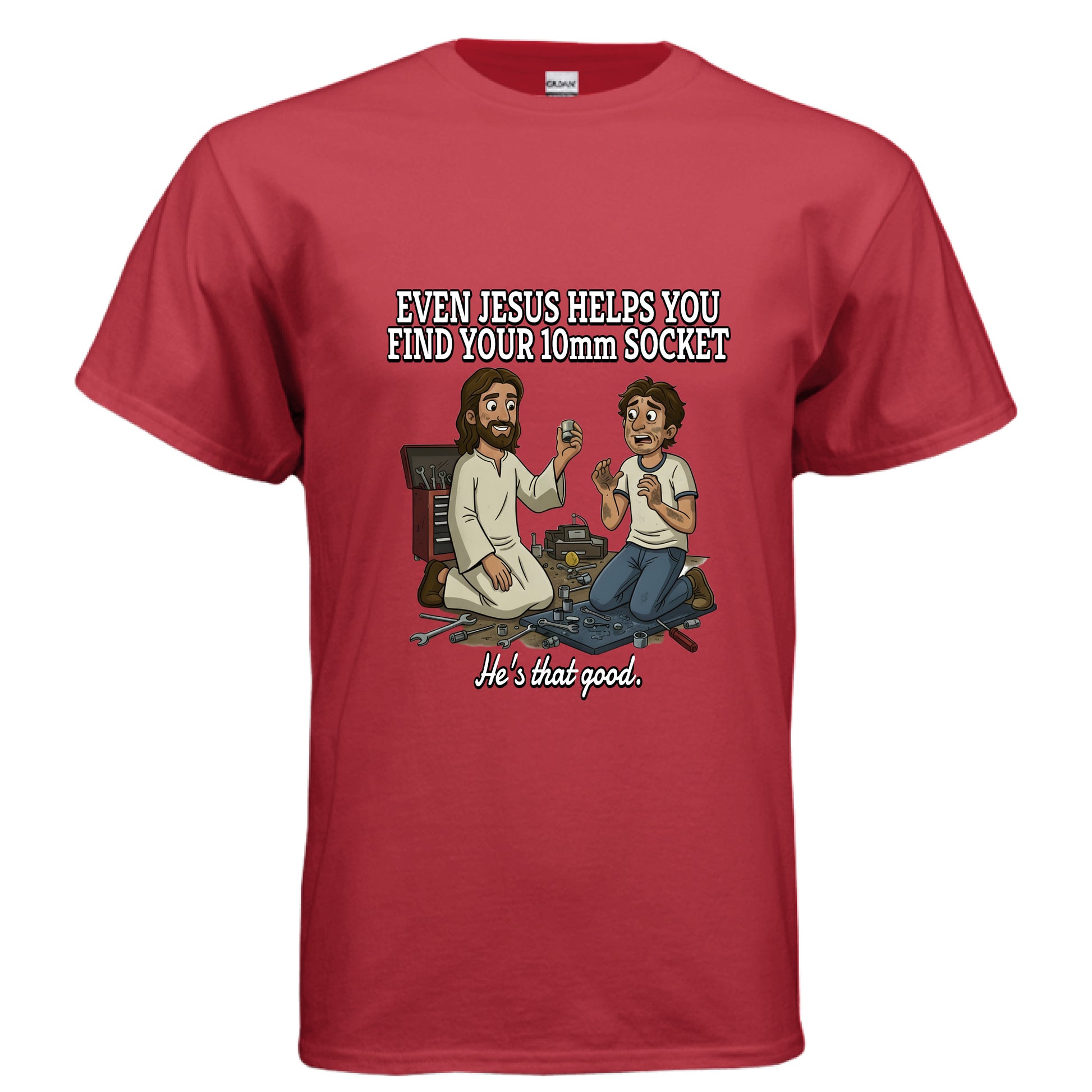 Jesus 10mm Socket Faith T-Shirt RED Salvation FaithWear Apparel