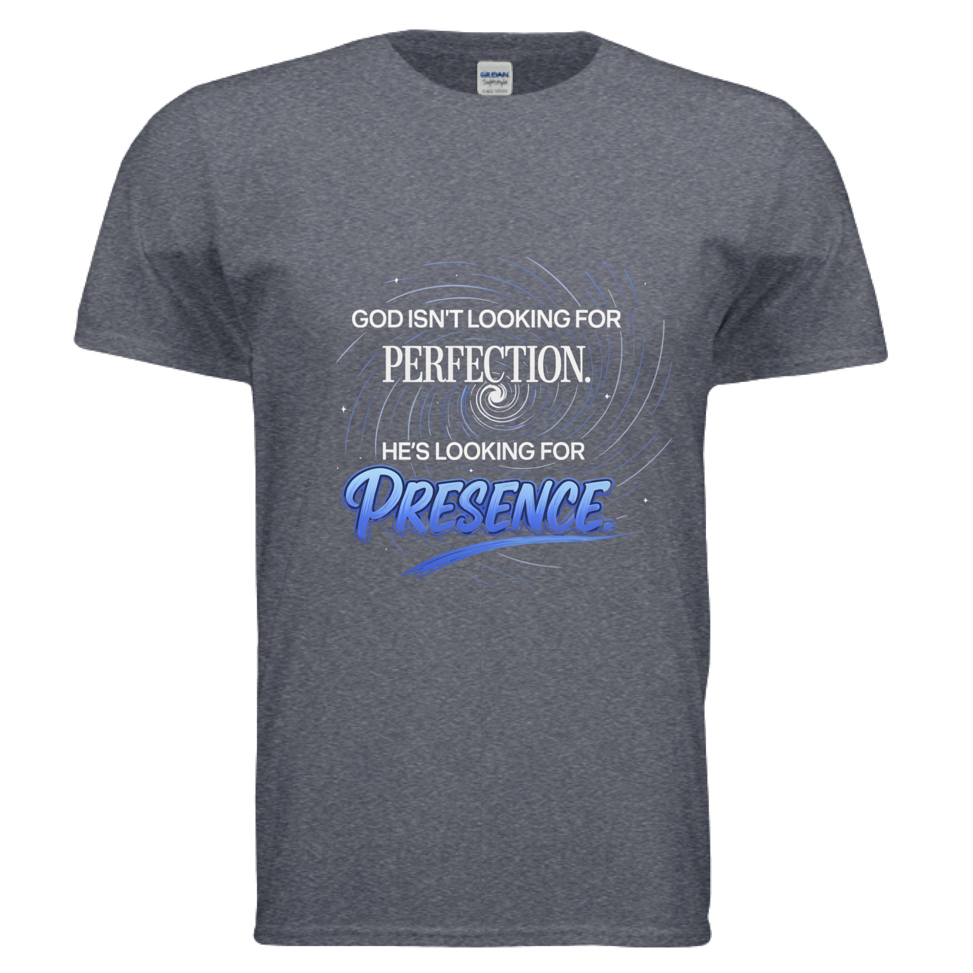 God isn't looking for Perfection Faith T-Shirt HEATHER NAVY Salvation FaithWear