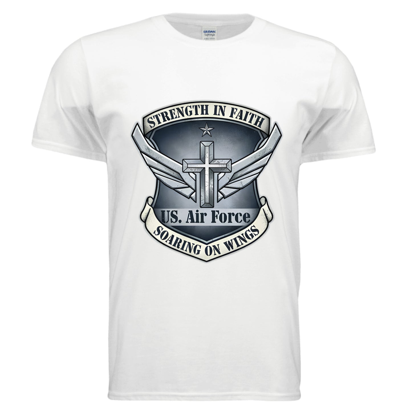 Strength in Faith Soaring on Wings Faith T-Shirt (Air Force) WHITE Salvation Clothing and Accessories Apparel