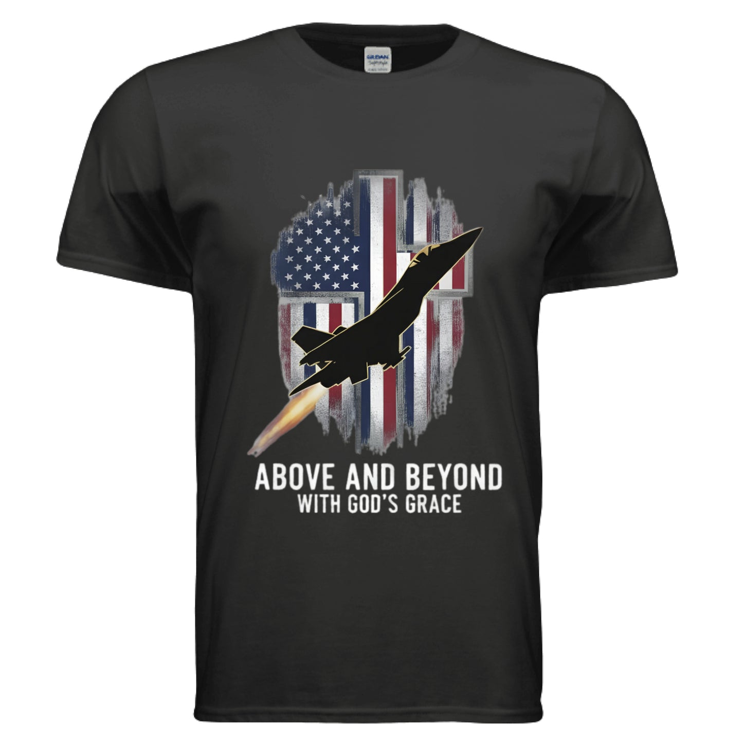Above and Beyond with Gods Grace Faith T-Shirt (Air Force) BLACK Salvation Clothing and Accessories Apparel