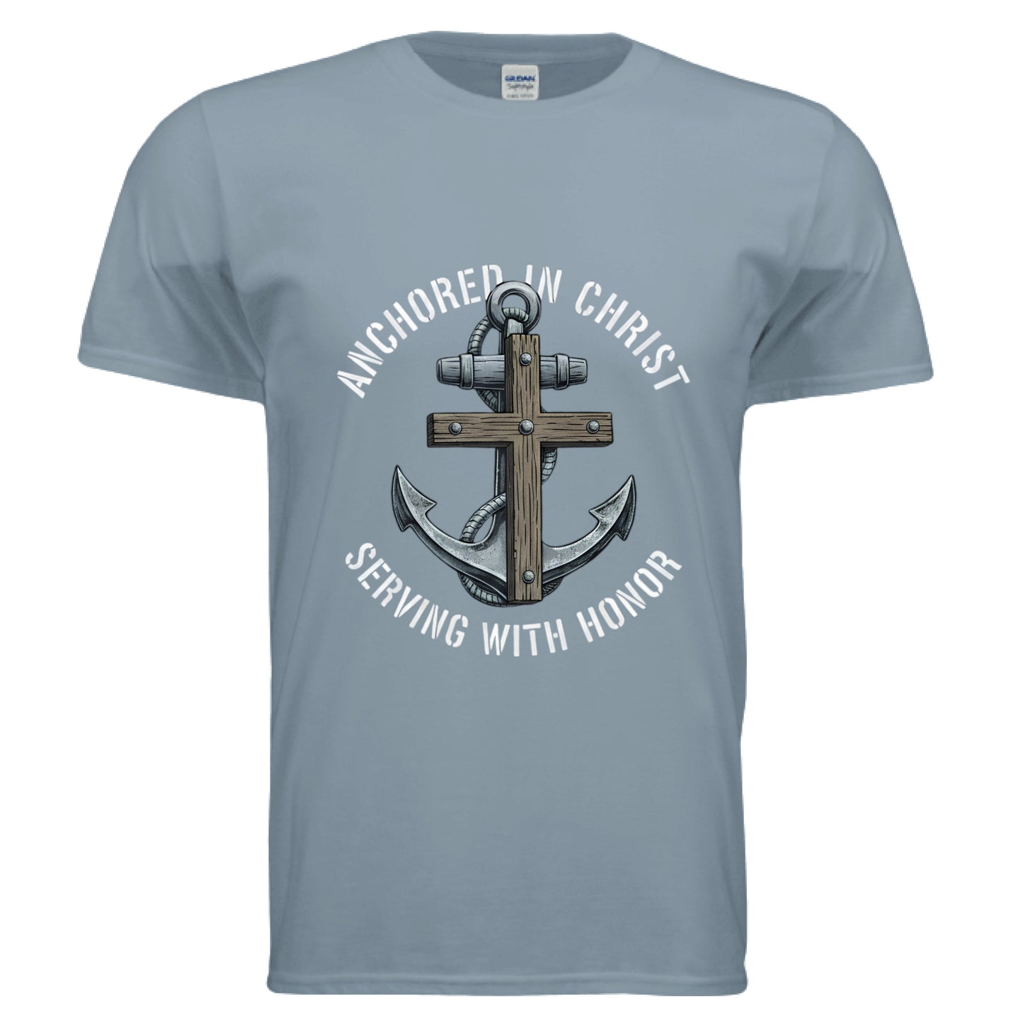 Anchored in Christ Faith T-Shirt (Navy) Stone Blue Salvation Clothing and Accessories Apparel