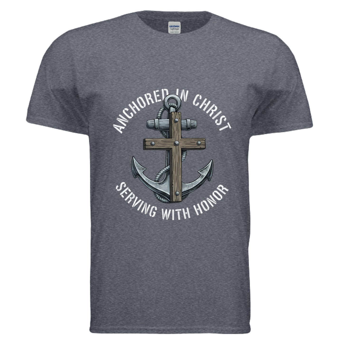 Anchored in Christ Faith T-Shirt (Navy) HEATHER NAVY Salvation Clothing and Accessories Apparel