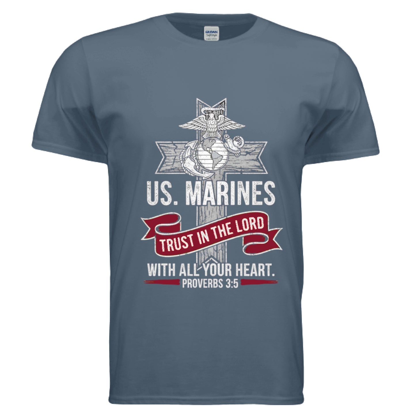 Trust in the Lord with all your Heart Proverbs 3:5 Faith T-Shirt (Marines) INDIGO BLUE Salvation Clothing and Accessories Apparel