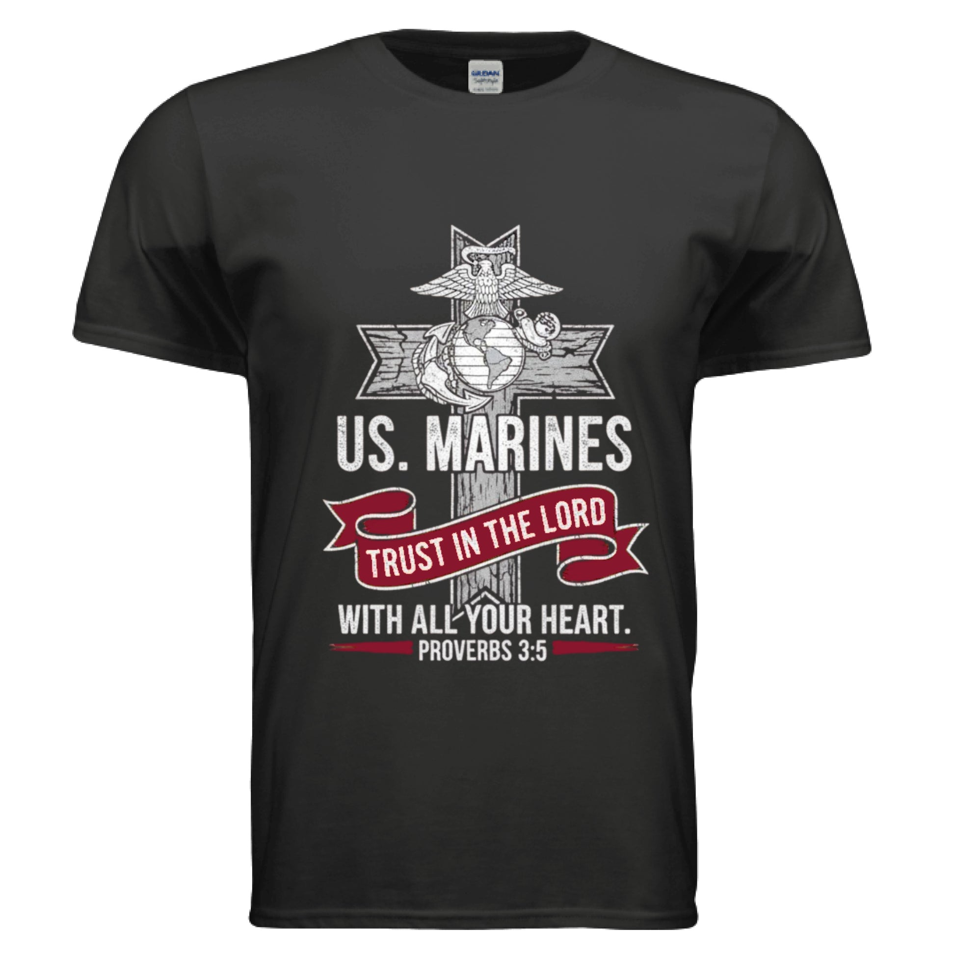Trust in the Lord with all your Heart Proverbs 3:5 Faith T-Shirt (Marines) BLACK Salvation Clothing and Accessories Apparel