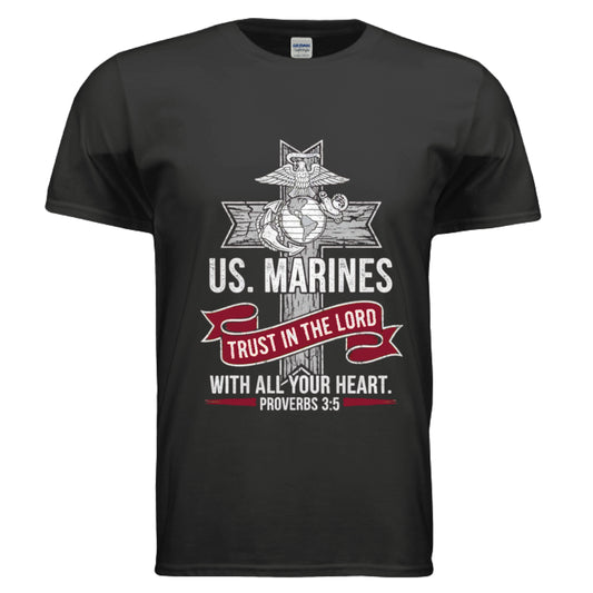 Trust in the Lord with all your Heart Proverbs 3:5 Faith T-Shirt (Marines) BLACK Salvation Clothing and Accessories Apparel