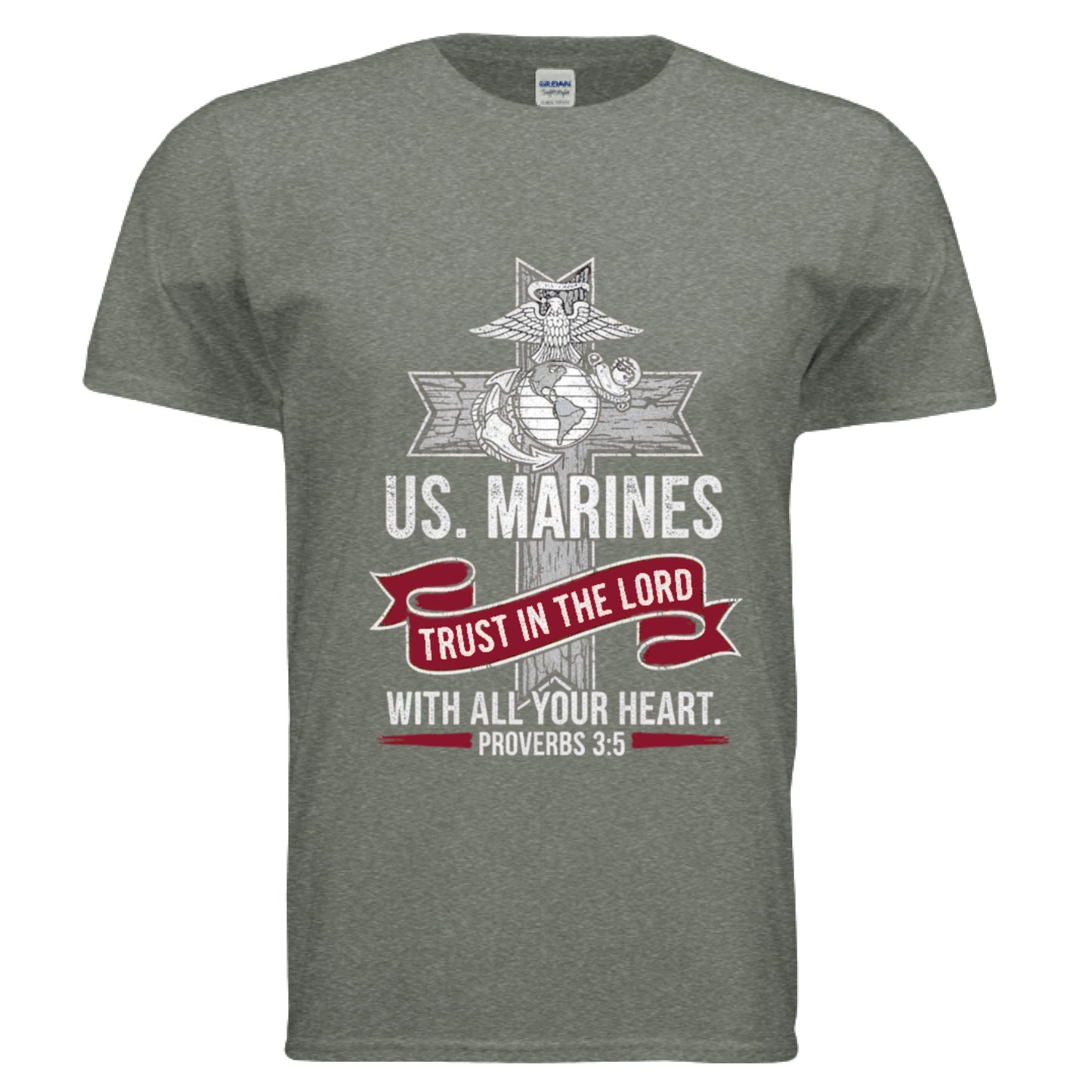 Trust in the Lord with all your Heart Proverbs 3:5 Faith T-Shirt (Marines) HEATHER MILITARY GREEN Salvation Clothing and Accessories Apparel
