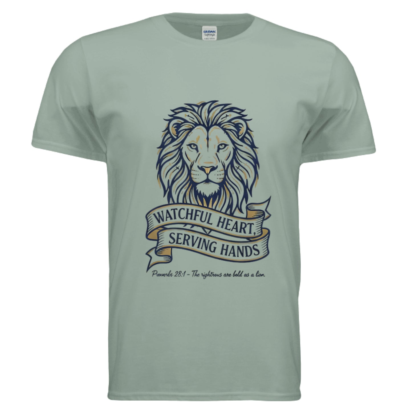 Watchful Heart Serving Hands Proverbs 28:1 Faith T-Shirt (Police) Sage Salvation Clothing and Accessories Apparel