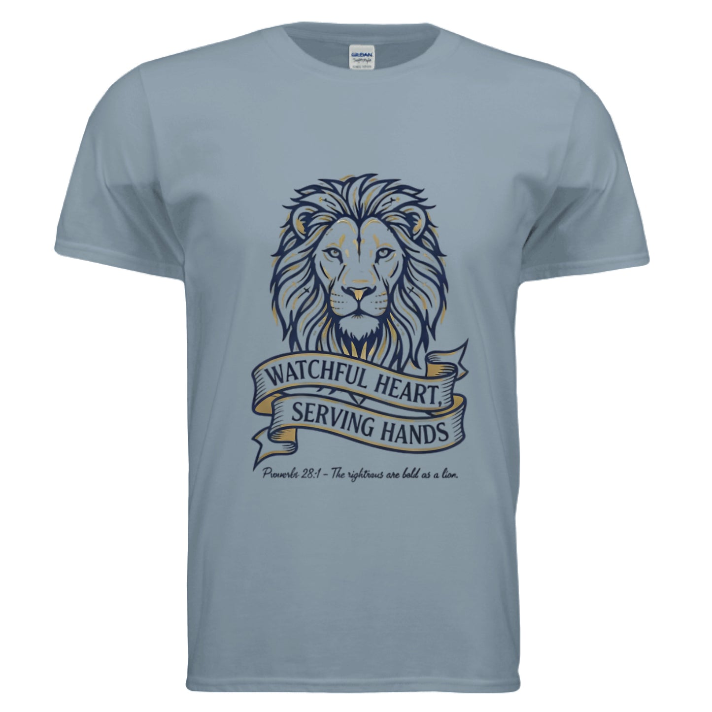 Watchful Heart Serving Hands Proverbs 28:1 Faith T-Shirt (Police) Stone Blue Salvation Clothing and Accessories Apparel