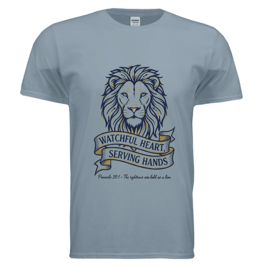 Watchful Heart Serving Hands Proverbs 28:1 Faith T-Shirt (Police) Stone Blue Salvation Clothing and Accessories Apparel