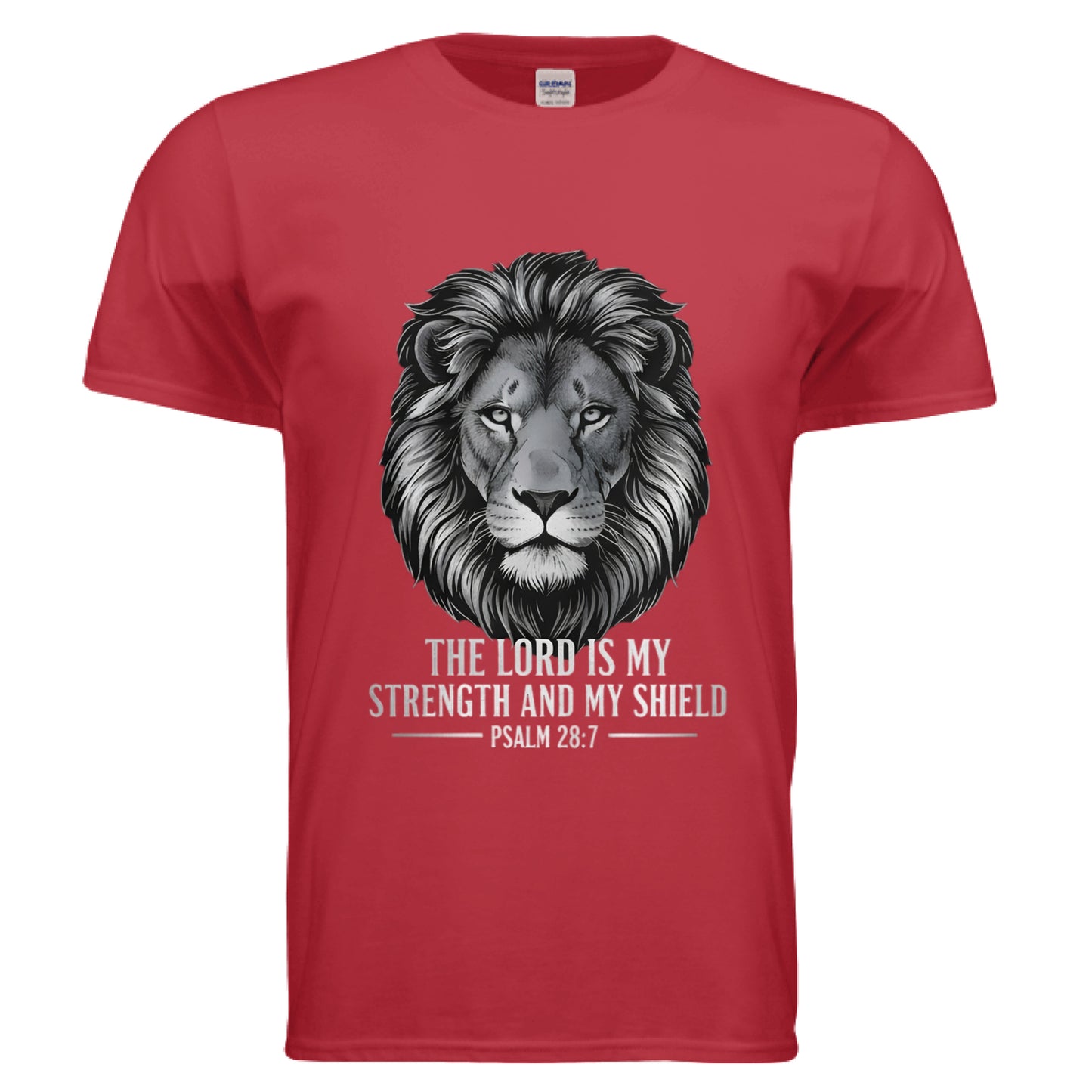 The Lord is my Strength and Shield Psalm 28:7 Faith T-Shirt (Police) RED Salvation Clothing and Accessories Apparel