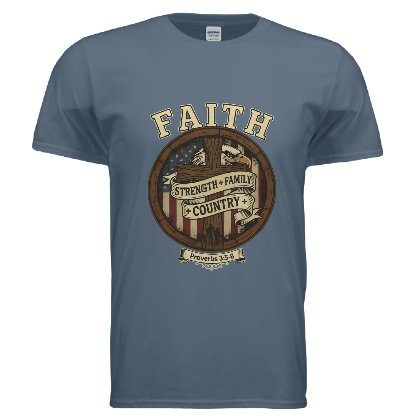 Faith Strength Family Country Proverbs 3:5-6 Faith T-Shirt INDIGO BLUE Salvation Clothing and Accessories Apparel