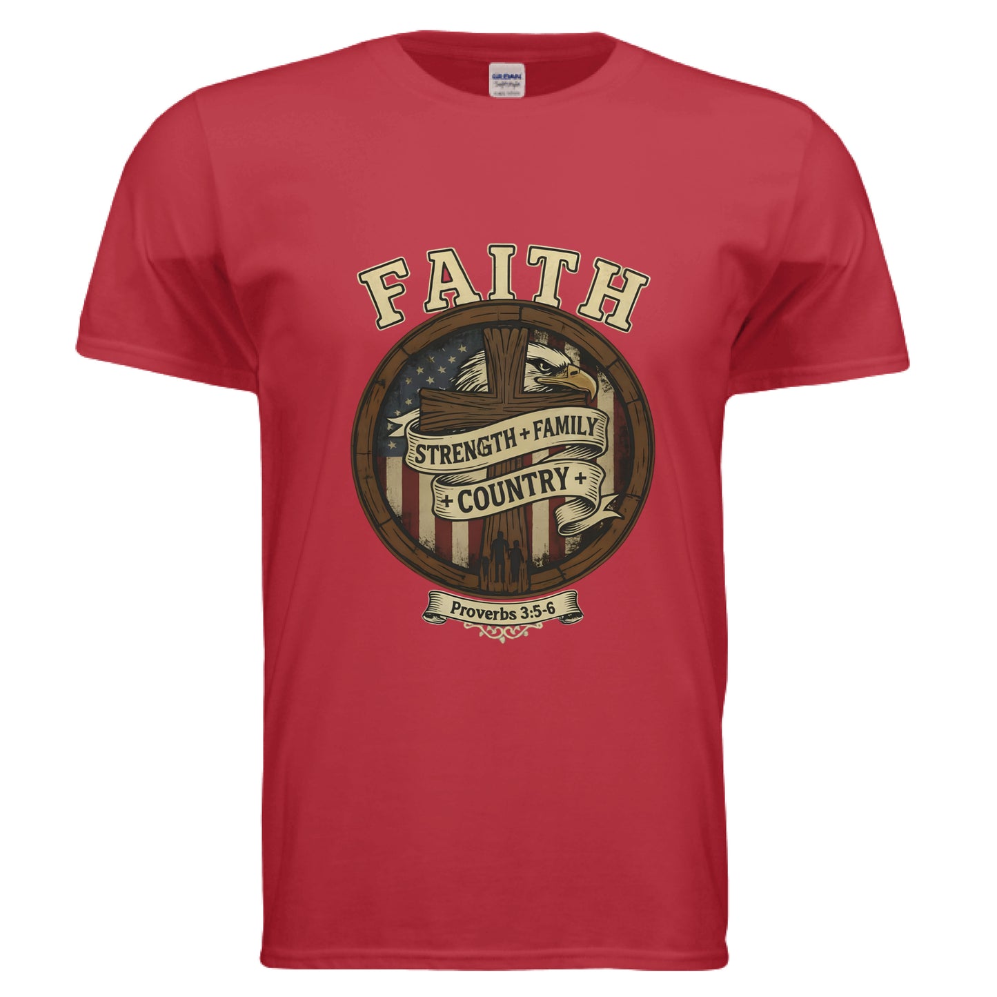 Faith Strength Family Country Proverbs 3:5-6 Faith T-Shirt RED Salvation Clothing and Accessories Apparel